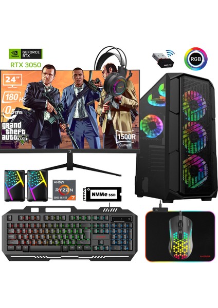 XSR619 Ryzen 7 5700X 32GB Ram 512GB M.2 Nvme SSD 6gb RTX3050 24"curved 180Hz Oyun Bilgisayarı