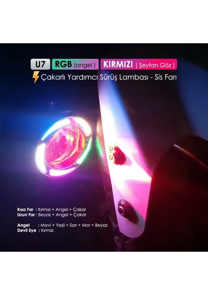 Beyaz Rgb Angel Kırmızı Şeytan Göz Çakarlı 20W Motorsiklet Sis Farı LED Projektör 1 Adet modelleri