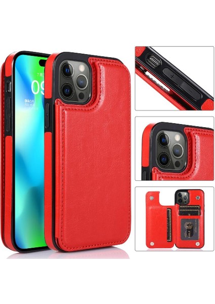 Kart Tutucu ile IPhone 14 Pro Max Pu Deri Kickstand Için Cüzdan Kılıf (Yurt Dışından)