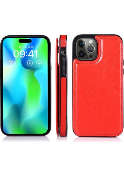 Kart Tutucu ile IPhone 14 Pro Max Pu Deri Kickstand Için Cüzdan Kılıf (Yurt Dışından)