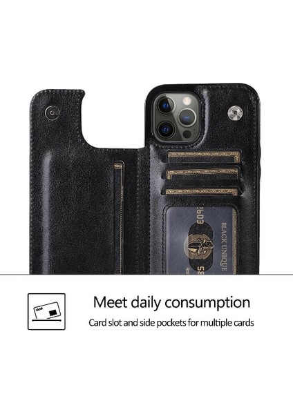Kart Tutucu ile IPhone 14 Pro Max Pu Deri Kickstand Için Cüzdan Kılıf (Yurt Dışından)