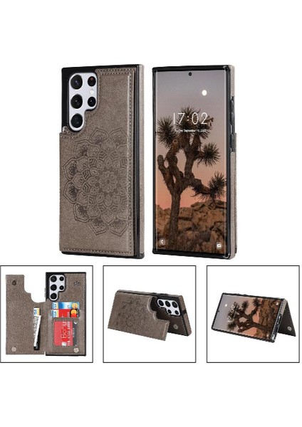 Samsung Galaxy S24 Ultra Desen Çiçek Için Kart Tutucu Kılıf ile Cüzdan (Yurt Dışından)