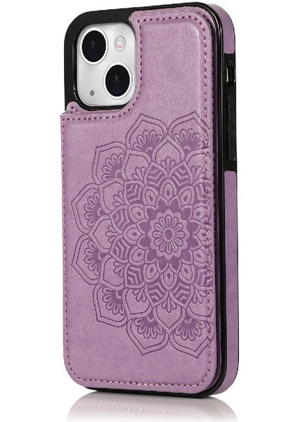 IPhone 14 Için Kart Tutucu Kılıf ile Cüzdan Çift Düğmeler Kabartmalı Mandala (Yurt Dışından)