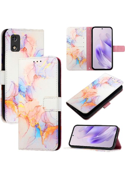 Tecno Pop 5c Pu Deri Mermer Desen Kickstand Cüzdan Için Kılıf (Yurt Dışından)