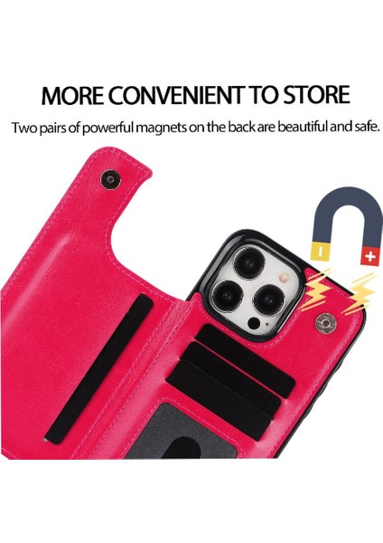 Cüzdan Kılıf IPhone 15 Pro Max Kickstand Çift Manyetik Toka ile Pu (Yurt Dışından)