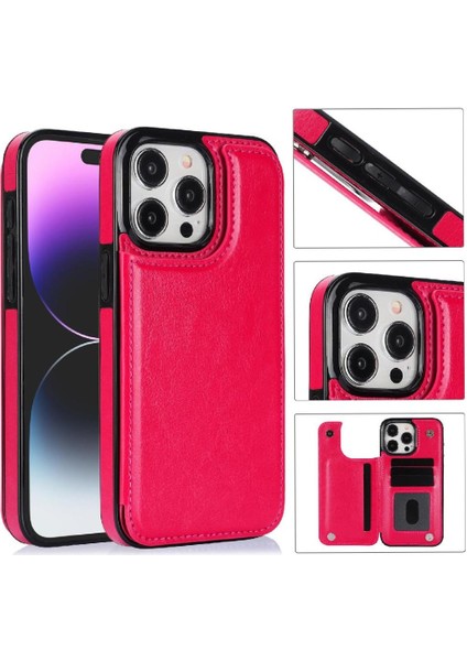 Cüzdan Kılıf IPhone 15 Pro Max Kickstand Çift Manyetik Toka ile Pu (Yurt Dışından)