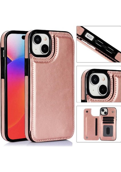 IPhone 15 Için Cüzdan Durumda Artı Kart Yuvaları Kickstand Çift Manyetik Toka (Yurt Dışından)
