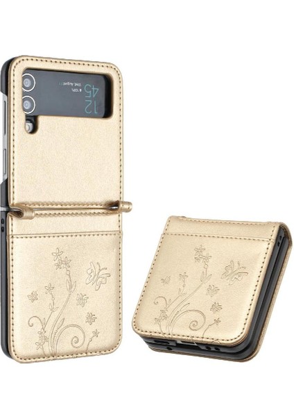 Samsung Galaxy Z Flip4 Için Filp Durumda Kart Tutucu Kickstand Bilek Kayışı Pu (Yurt Dışından)