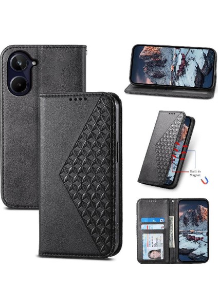 Realme 10 Pro 5g Cüzdan Günlük Kullanım Için Flip Case El Kayışı Eşkenar Dörtgen Şekli (Yurt Dışından)