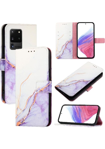 Samsung Galaxy S20 Ultra Kickstand Cüzdan Pu Deri Mermer Için Kılıf (Yurt Dışından)