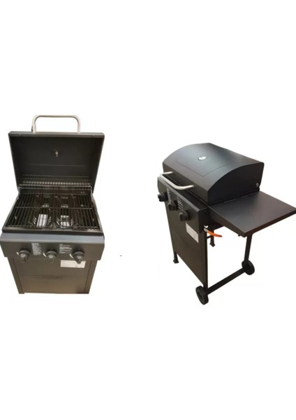 Premium Gazlı Mangal Brülörlü Barbekü+Koruma Kılıfı 2 Li Set