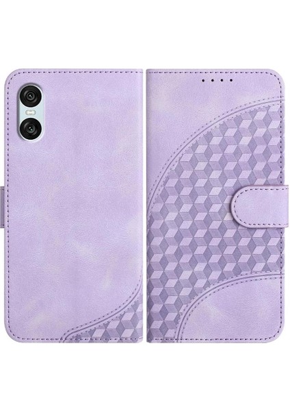 Sony Xperia 10 Vı Darbeye Deri Kılıf Için Flip Case Geometrik Desen (Yurt Dışından)