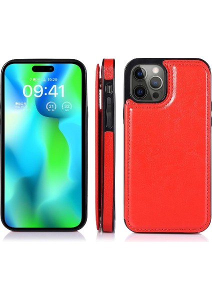 Kart Tutucu Toka ile IPhone 14 Pro Kart Yuvaları Pu Deri Için Cüzdan Kılıf (Yurt Dışından)