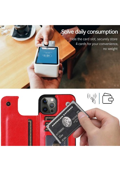 Kart Tutucu Toka ile IPhone 14 Pro Kart Yuvaları Pu Deri Için Cüzdan Kılıf (Yurt Dışından) fırsatları