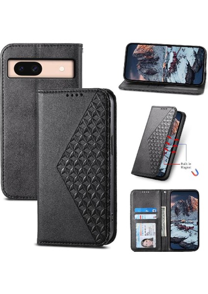 Google Piksel 8A Için Flip Case Standı El Kayışı Günlük Kullanım Eşkenar Dörtgen Şekli (Yurt Dışından)