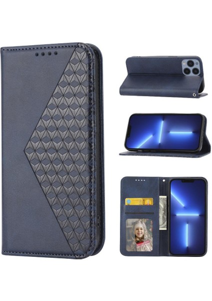 IPhone 14 Için Flip Case Cüzdan Standı Günlük Kullanım El Kayışı Eşkenar Dörtgen Şekli (Yurt Dışından)