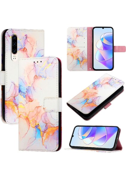 Bdt Shop Huawei P30 Kickstand Cüzdan Pu Deri Mermer Desen Için Kılıf (Yurt Dışından)