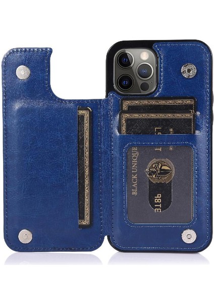 IPhone 12 Için Cüzdan Durumda Pro Max Çift Manyetik Toka Kart Yuvaları Pu (Yurt Dışından)