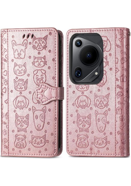 Huawei Pura 70 Ultra Darbeye Kısa Kayış Karikatür Hayvanlar Için Flip Case (Yurt Dışından)