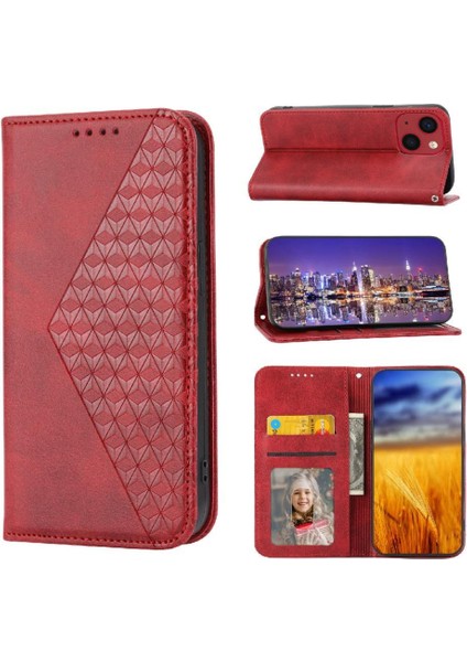 IPhone 14 Için Flip Case Pro Eşkenar Dörtgen Şekli Standı Günlük Kullanım Cüzdan El Kayışı (Yurt Dışından)