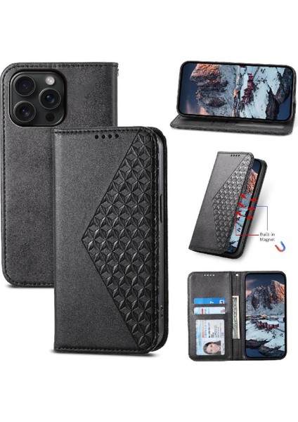 IPhone 15 Için Flip Case Pro Max El Kayışı Standı Günlük Kullanım Eşkenar Dörtgen Şekli (Yurt Dışından)