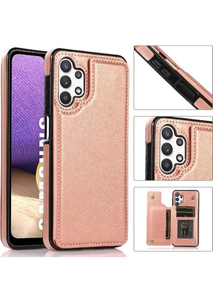 Kart Pu ile Samsung Galaxy A32 5g Çift Manyetik Toka Için Cüzdan Kılıf (Yurt Dışından)