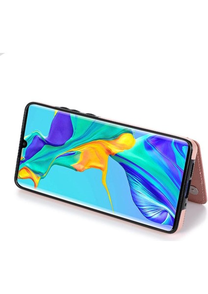 Huawei P30 Desen Çiçek Çift Düğmeler Için Kart Tutucu Kılıf ile Cüzdan (Yurt Dışından)