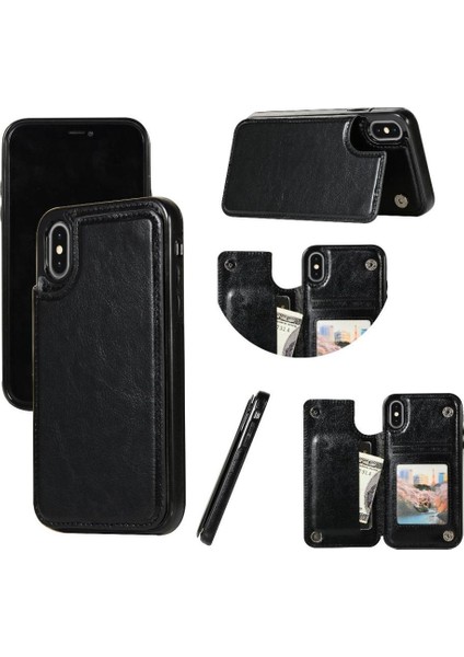 Kart Tutucu Kickstand Çift Manyetik ile IPhone Xs Max Için Cüzdan Kılıf (Yurt Dışından)