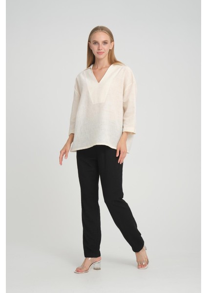 Alexandergardı V Polo Yaka Ince Keten Oversize Bluz (B24-002) fiyatları