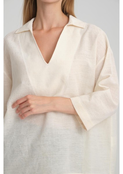 Alexandergardı V Polo Yaka Ince Keten Oversize Bluz (B24-002) fırsatları