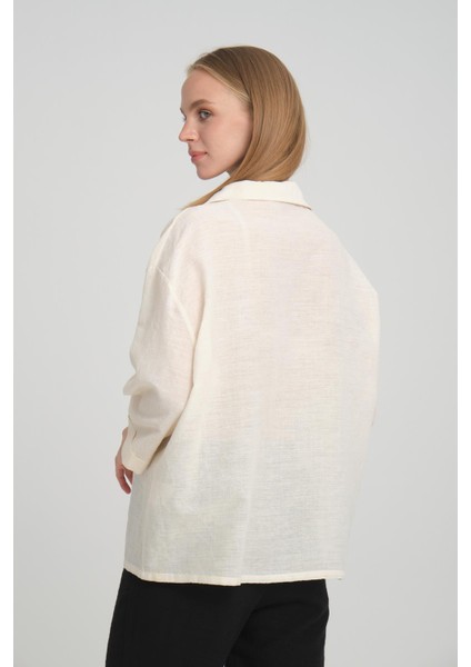 Alexandergardı V Polo Yaka Ince Keten Oversize Bluz (B24-002) indirimleri