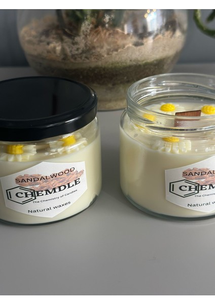 Chemdle Sandalağacı Kokulu,papatyalı 300CC Kavanoz Mum