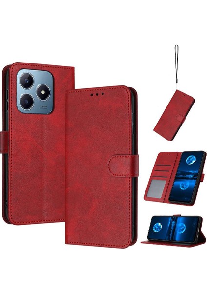 Kart Yuvası Saf Renk Kickstand ile Realme C61 Pu Deri Için Flip Case (Yurt Dışından)