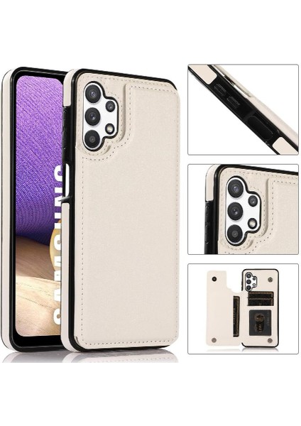 Kart Pu ile Samsung Galaxy A32 5g Çift Manyetik Toka Için Cüzdan Kılıf (Yurt Dışından)