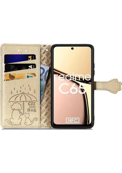 Realme C65 Için Flip Case Kısa Kayış Kapak Kapak Karikatür Hayvanlar Deri (Yurt Dışından)