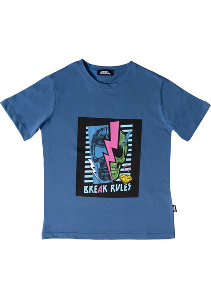 Mavi Şimşek Baskılı Bisiklet Yaka Kısa Kol Erkek Çocuk T-Shirt B500321 modelleri