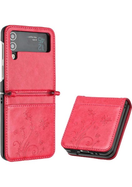 Samsung Galaxy Z Flip4 Için Filp Durumda Kart Tutucu Kickstand Bilek Kayışı Pu (Yurt Dışından)