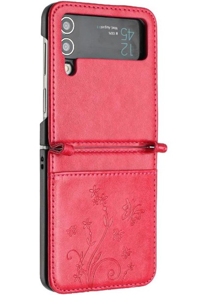Samsung Galaxy Z Flip4 Için Filp Durumda Kart Tutucu Kickstand Bilek Kayışı Pu (Yurt Dışından)