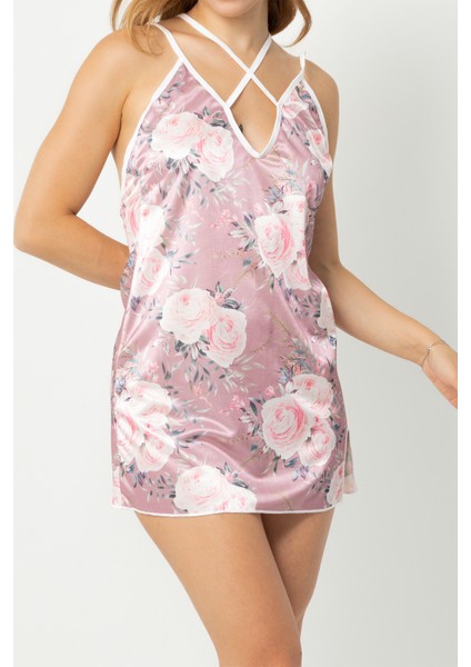 Desenli Askılı Sırt Dekolteli GECELIK-19477 indirimleri