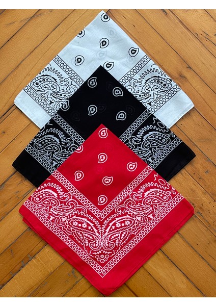 Rupen Kraft  Pamuklu Klasik Şal Desen 3 Adet Bay&bayan Bandana Renkli Bandana Etnik Desenli Bandana