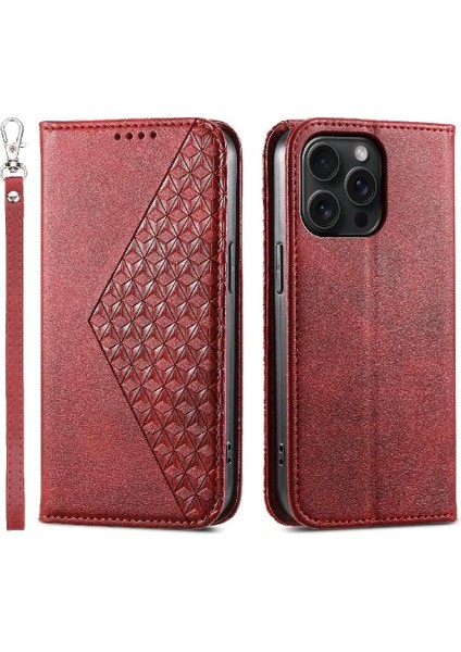 IPhone 15 Için Flip Case Pro Max El Kayışı Standı Günlük Kullanım Eşkenar Dörtgen Şekli (Yurt Dışından)
