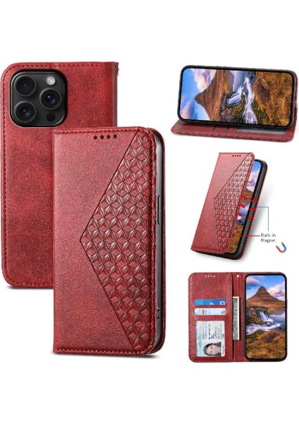 IPhone 15 Için Flip Case Pro Max El Kayışı Standı Günlük Kullanım Eşkenar Dörtgen Şekli (Yurt Dışından)