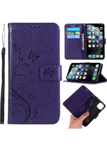 IPhone 11 Için Filp Durumda Pro Max Kart Tutucu Bilek Kayışı Kickstand Pu (Yurt Dışından)