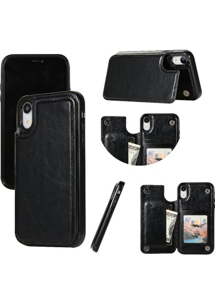 Kart Tutucu ile IPhone Xr Pu Deri Kickstand Kart Yuvaları Için Cüzdan Kılıf (Yurt Dışından)