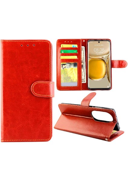 Huawei P50 Pro Kart Tutucu Pu Deri Kickstand Manyetik Için Flip Case (Yurt Dışından)