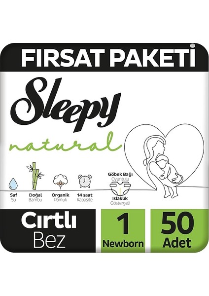 Natural Fırsat Paketi Bebek Bezi 1 Numara Newborn 50 Adet