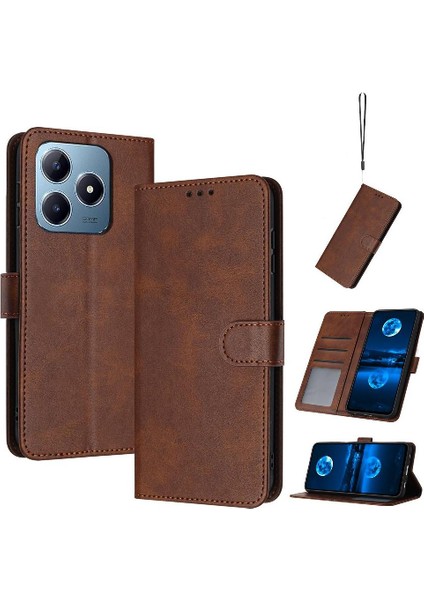 Kart Yuvası Saf Renk Kickstand ile Realme C61 Pu Deri Için Flip Case (Yurt Dışından)