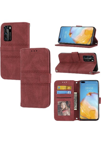 Huawei P40 Pro Kickstand Pu Deri Cüzdan Kılıf Için Flip Case Darbeye (Yurt Dışından)