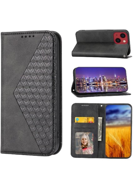 IPhone 13 Için Flip Case Pro Max Eşkenar Dörtgen Şekli Günlük Kullanım Cüzdan El Kayışı (Yurt Dışından)