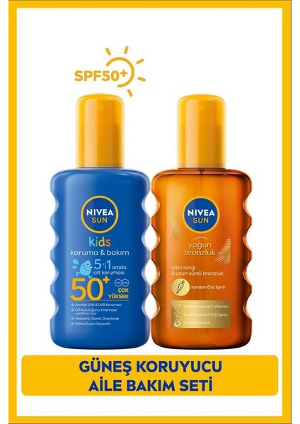 NIVEA SUN Çocuklar İçin Güneş Koruyucu Vücut Spreyi SPF50 200ml ve Yoğun Bronzlaştırıcı Vücut Spreyi 200ml